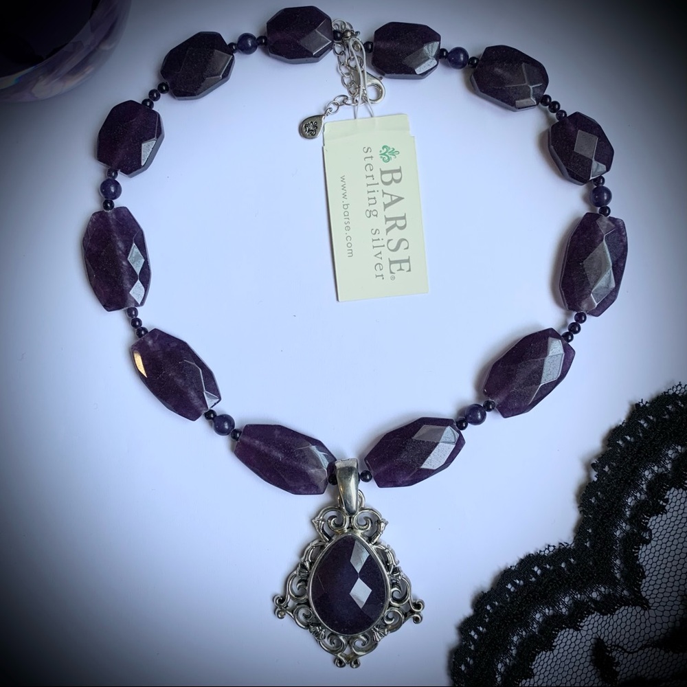 Purple Quartz Sterling Silver Necklace NWT Barse